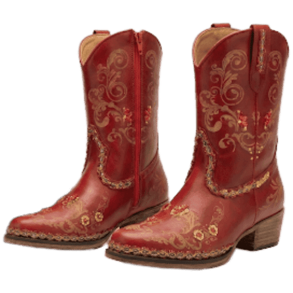 Red Cowgirl Boots with Gold Designs for Women – Hand-Designed Western Boots – Unique Holiday Gift