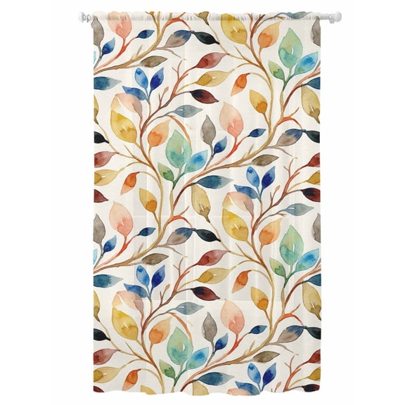 Sheer Curtains 96 Inches Long, Colorful Eucalyptus Leaves Semi Sheer Curtains Light Filtering Window Treatment, Watercolor Botanical Modern Art Privacy Voile Drapes for Living Room 52x96 Inch