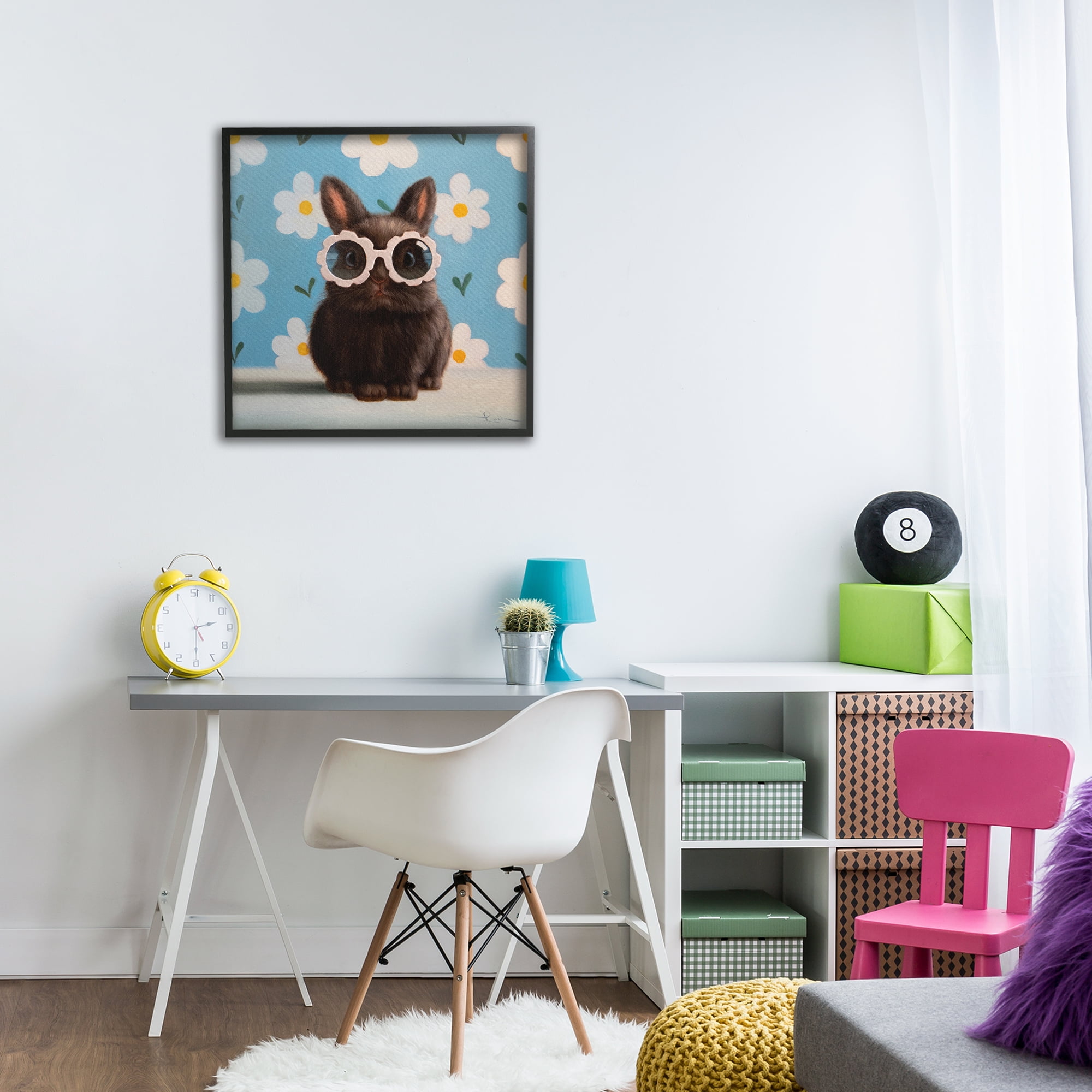 Flower Child Bunny Black Framed Giclee Art, design by Lucia Heffernan