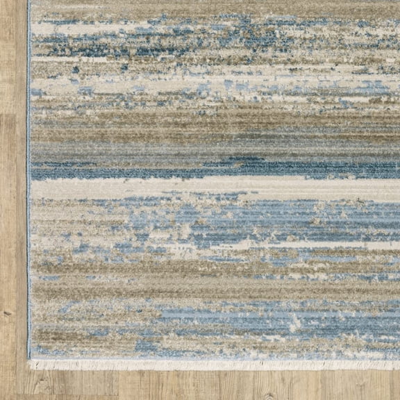 HomeRoots 510297 2 x 8 ft. Blue & Ivory Abstract Power Loom Runner Area Rug with Fringe