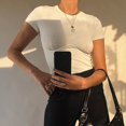 thumbnail image 3 of Top corto blanco básico informal, camiseta elegante de manga corta para mujer, camiseta de algodón de calle alta, camisetas de verano para mujer, 3 of 4
