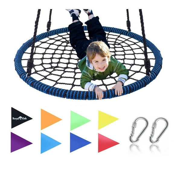 Royal Oak Balançoire Géante 40 Pouces Toile d'Araignée, Capacité de 600 lb, Cadre en Acier Durable, Étanche, Cordes Ajustables, Ensemble Drapeau Bonus et 2 Mousquetons, Amusement Continu pour Enfants (Bleu)