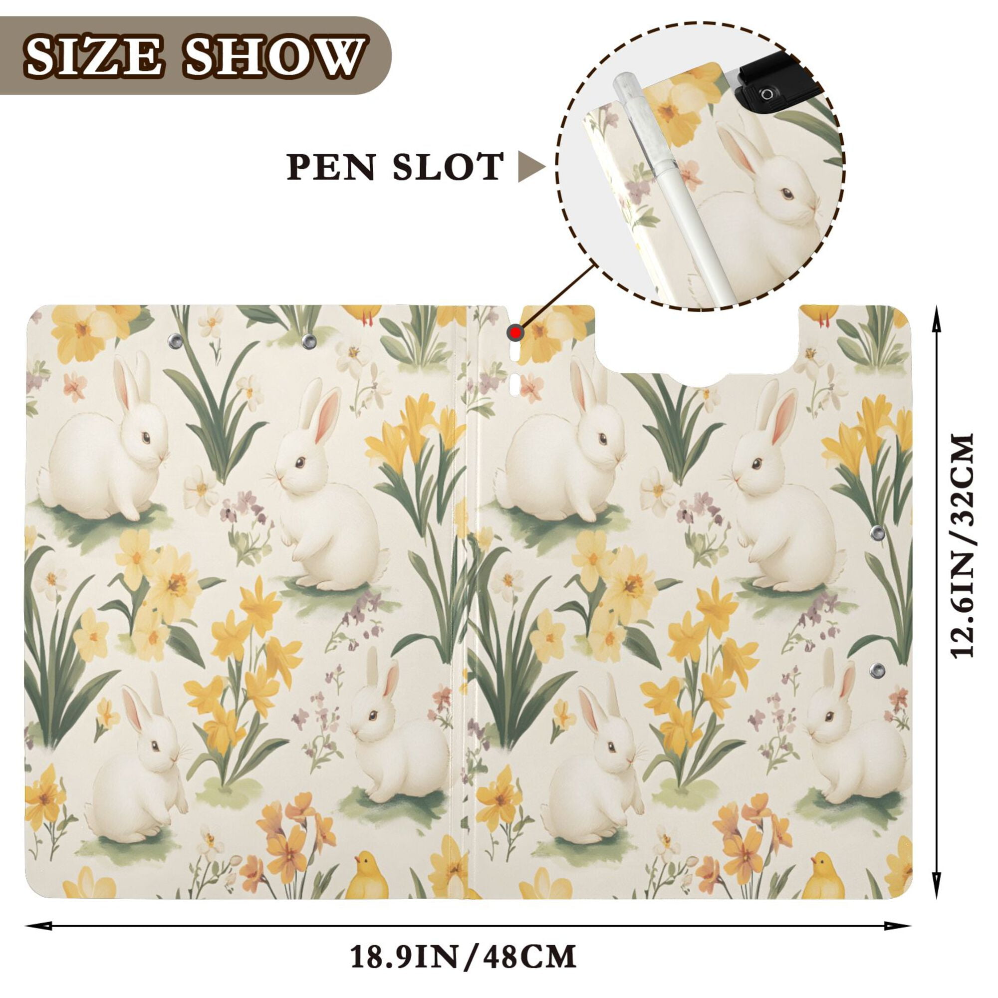 FORMRS A4 Clipboard Folder with Pen Holder Horizontal Foldable School Office Binder, White Rabbits