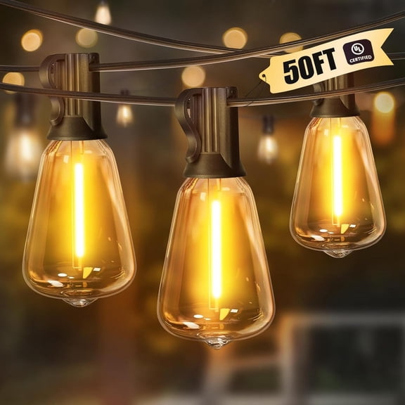 LED Outdoor String Lights 100FT Patio Lights with 52 Shatterproof ST38 Vintage Edison Bulbs, Outside Hanging Light Waterproof for Porch, Deck, Garden, Backyard, Dimmable 2700K