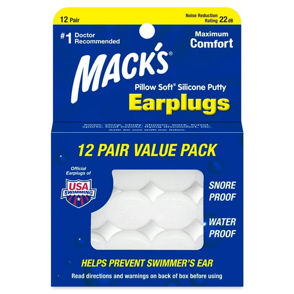Mack's Pillow Soft Silicone Earplugs, 12 Pair – The Original Moldable Silicone Putty Ear Plugs for Sleeping, Snoring, Swimming, Travel, Concerts and Studying | Made in USA