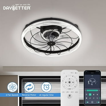 DAYBETTER 19.8" Ceiling Fan with Lights,Dimmable APP Remote Control Modern Fan Lights with Timmer and 6 Speeds for Bedroom Living Room Kitchen