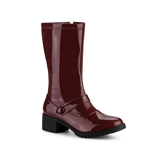 Unique Bargains Women's Buckle Zipper Chunky Heel Combat Boots
