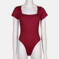 thumbnail image 5 of Eternatastic Women's Short Sleeve Tummy Control Bodysuits Sexy One Piece Square Neck Bodysuits, 5 of 6