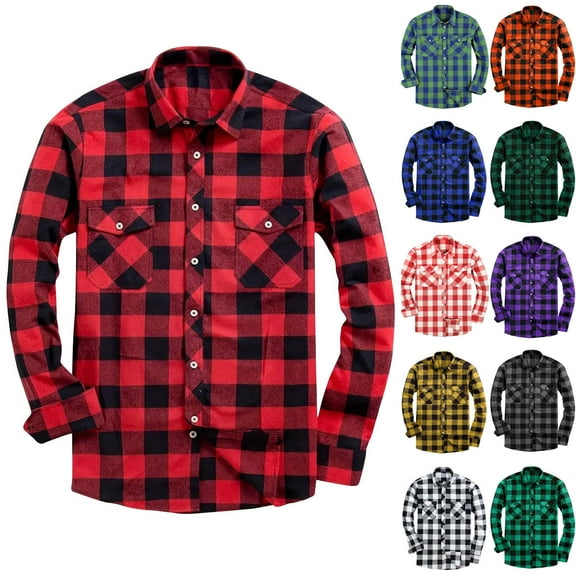 Bovxnpu Men Long Sleeve Shirts Plaid Button Down Casual Shirt Dress Shirts, Men's Long Sleeve Button Down Plaid Shirt Casual Soft Casual Fashion Mens Tops