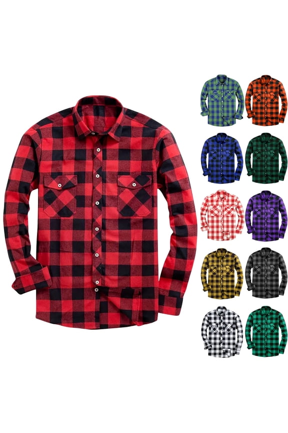 Men's Plaid Casual Shirts Big and Tall Lightweight Long Sleeve Shirt Jackets Regular Fit Fashion Shacket Jacket with Pockets Red 4XL