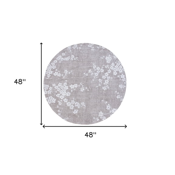 5' Gray and White Round Oriental Non Skid Area Rug