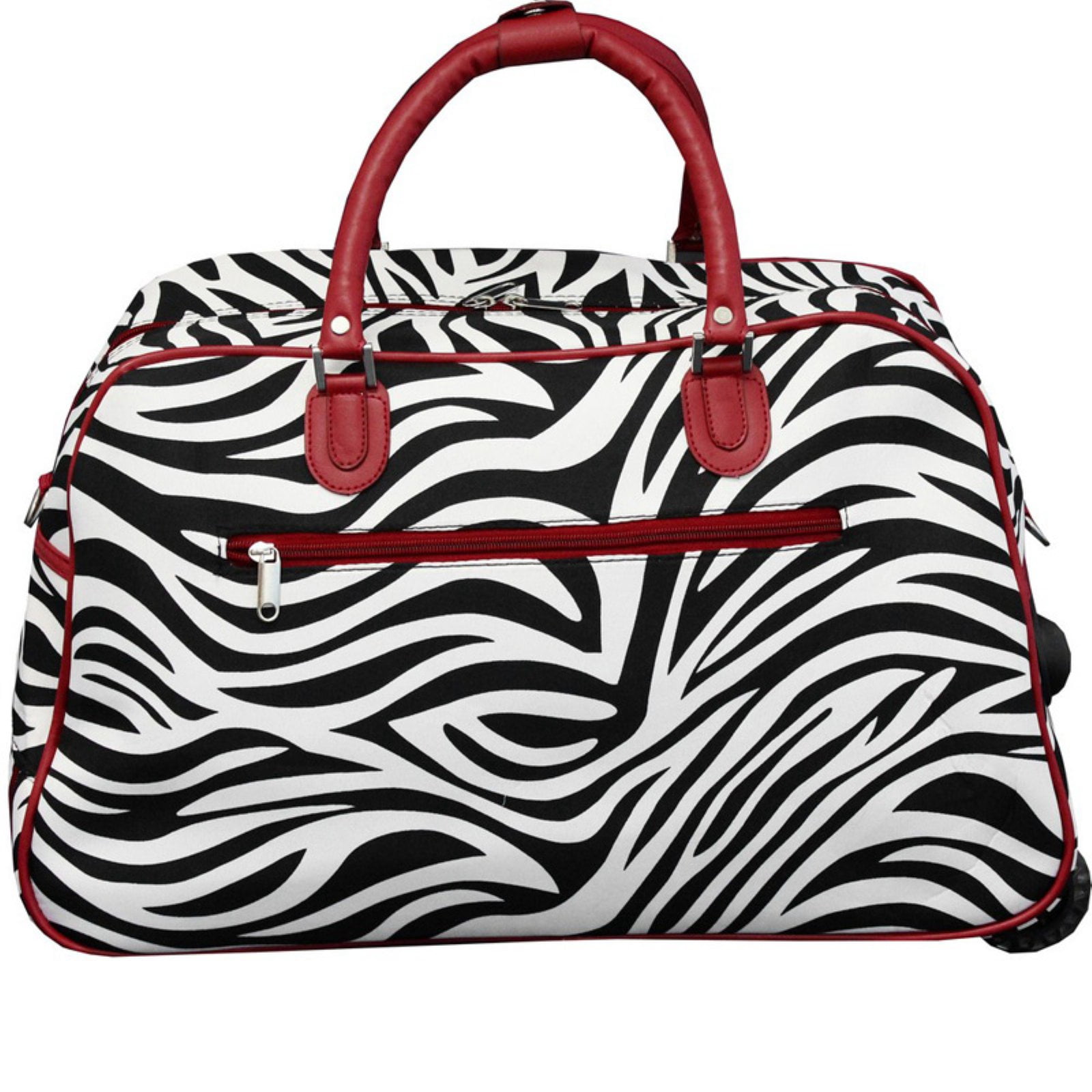 World Traveler 21-Inch Carry-On Rolling Duffel Bag - Blue Trim Zebra