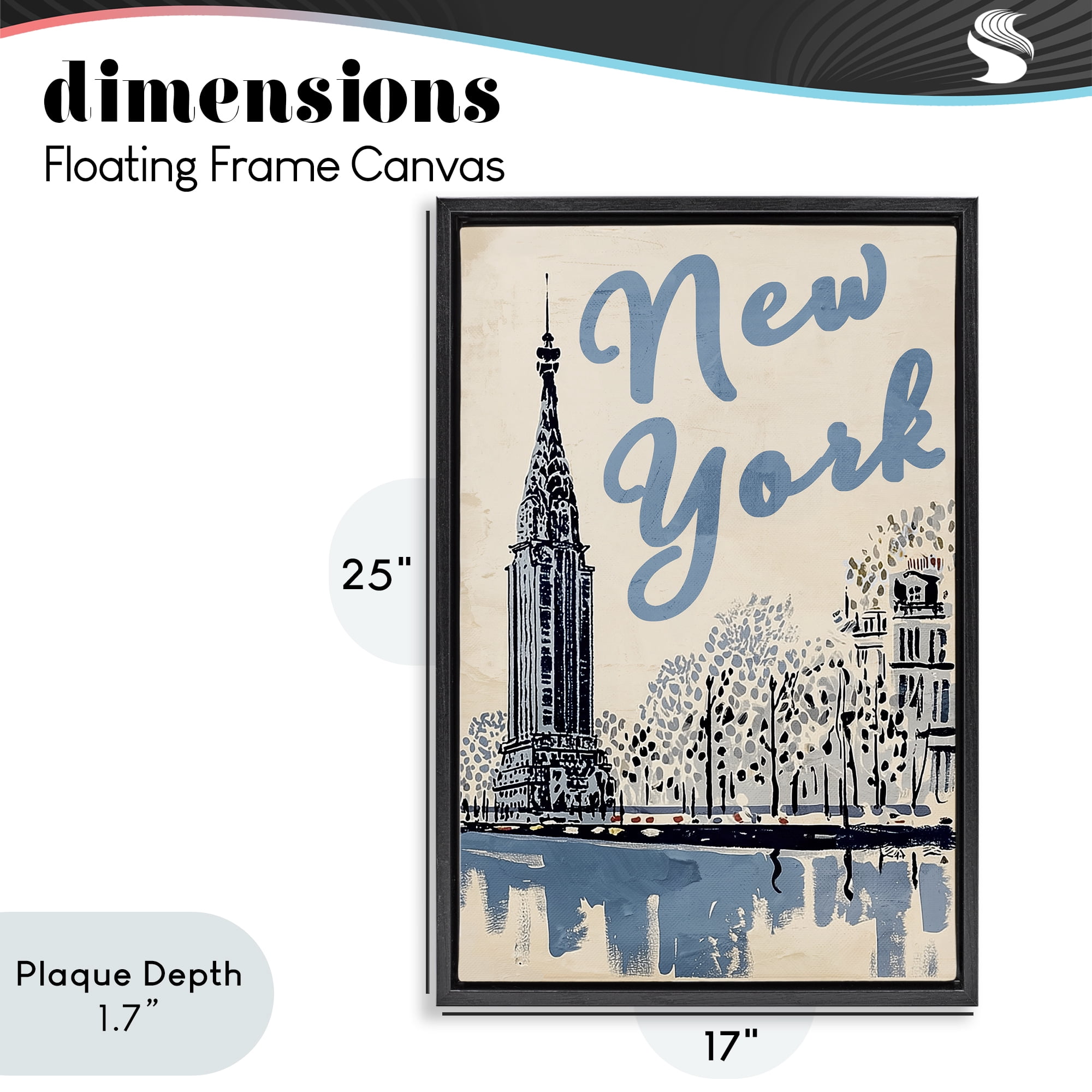 Stupell Industries Blue & Beige New York Travel Black Framed Floater Canvas Wall Art, design by Annabelle Hall