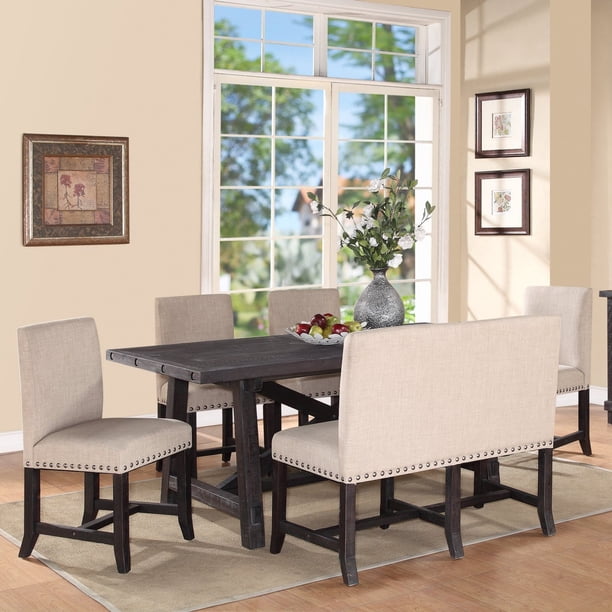 Modus Yosemite 6 Piece Rectangular Dining Table Set With Upholstered Chairs And Settee Walmart Com Walmart Com