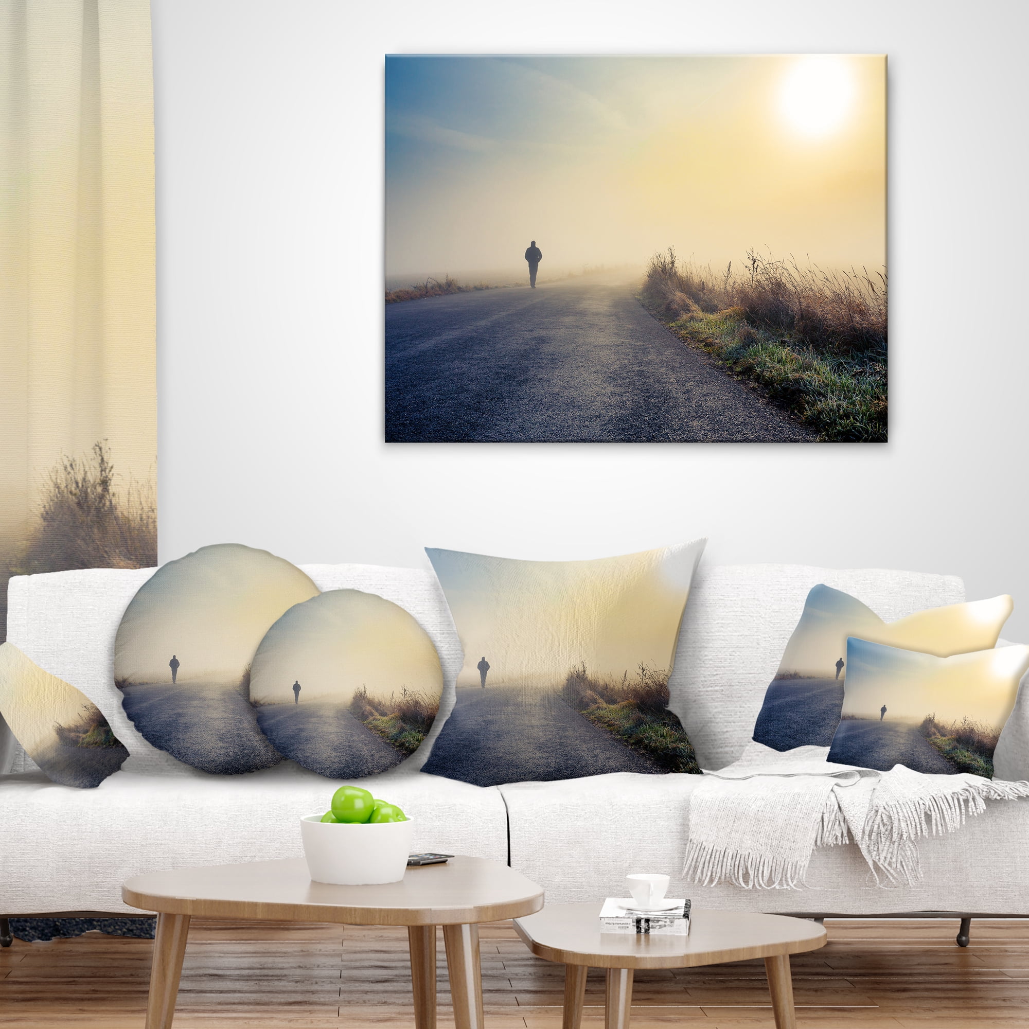 Designart Man Silhouette in Fog - Landscape Photo Throw Pillow - 12x20