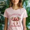 thumbnail image 5 of Candy Cane Bow Graphic T-Shirt | Festive Holiday Club Tee for Men Women, CarolinaBlue, Size 3XL, 5 of 6