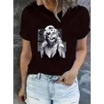 thumbnail image 1 of Camiseta con estampado abstracto sencillo de mujer, manga corta, cuello redondo, informal, para verano y primavera, tendencia de moda, ideal para vacaciones y para el tiempo libre., 1 of 6