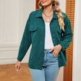 thumbnail image 2 of Women's Corduroy Jackets Long Sleeve Button Down Solid Collared Shackets Fashion Fall Trendy Loose Coats with Pockets Green XXL, 2 of 7