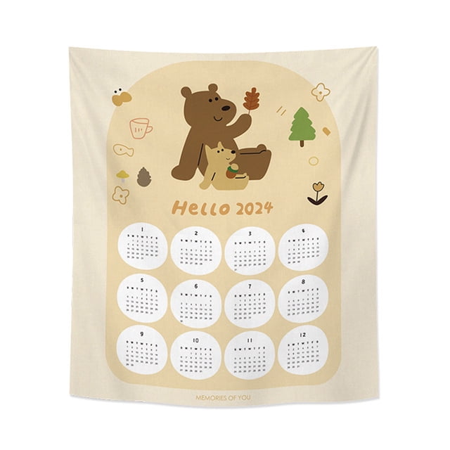 Fiudx Liquidación de ahorros de invierno Calendario 2024 Tela de fondo para colgar Tela para decoración de pared de dormitorio Tela para pared de cabecera de habitación Calendario Tapiz