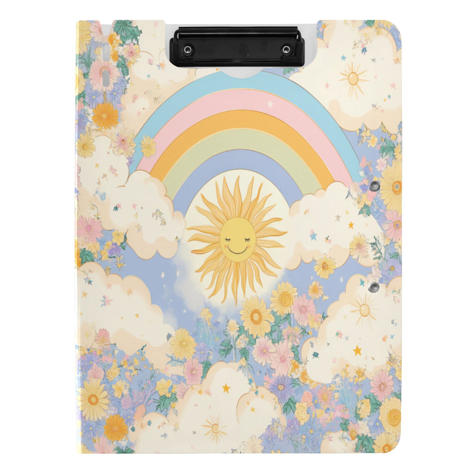 FORMRS A4 Clipboard Folder with Pen Holder Horizontal Foldable School Office Binder, Purple Rainbow Clouds