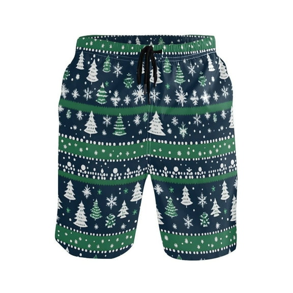 joogoo Men's Swim Trunks Winter Christmas Tree Snowflake Beach Shorts with Pockets M