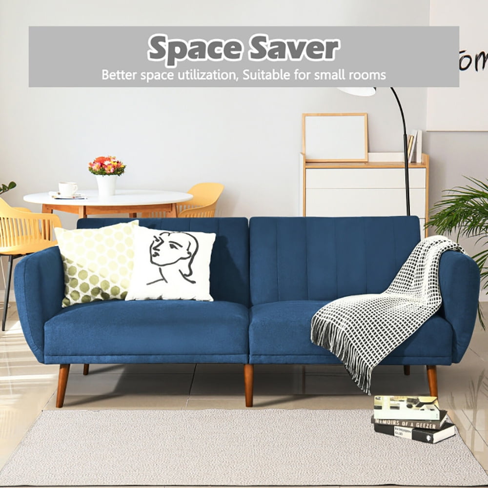Finihen Convertible Futon Sofa Bed, Modern Convertible Sleeper Couch, Adjustable Couch Sleeper with Wood Legs, for Studio, Apartment, Office, Small Space, Living Room, Bedroom, Navy Finihen Convertible Futon Sofa Bed, Modern Convertible Sleeper Couch, Adjustable Couch Sleeper with Wood Legs, for Studio, Apartment, Office, Small Space, Living Room, Bedroom, Navy
