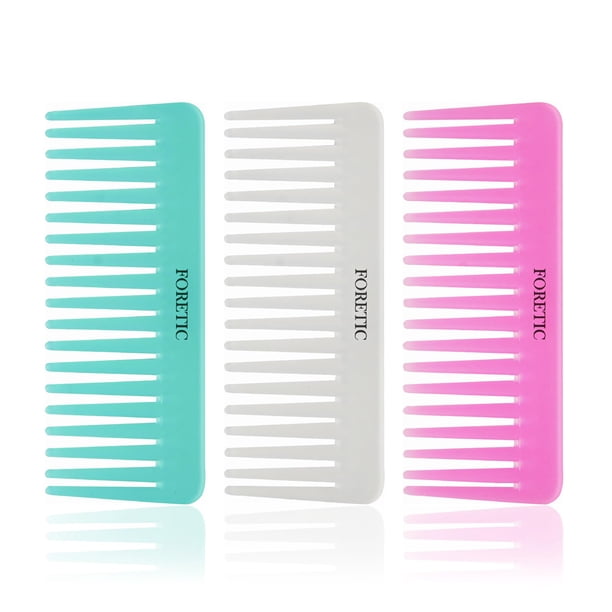 Foretic Juego de 3 peines grandes de dientes anchos para mujeres, hombres y niños, peine hecho a mano para cabello rizado, peine desenredante para cabello largo y corto, peines de corte de cabello húm