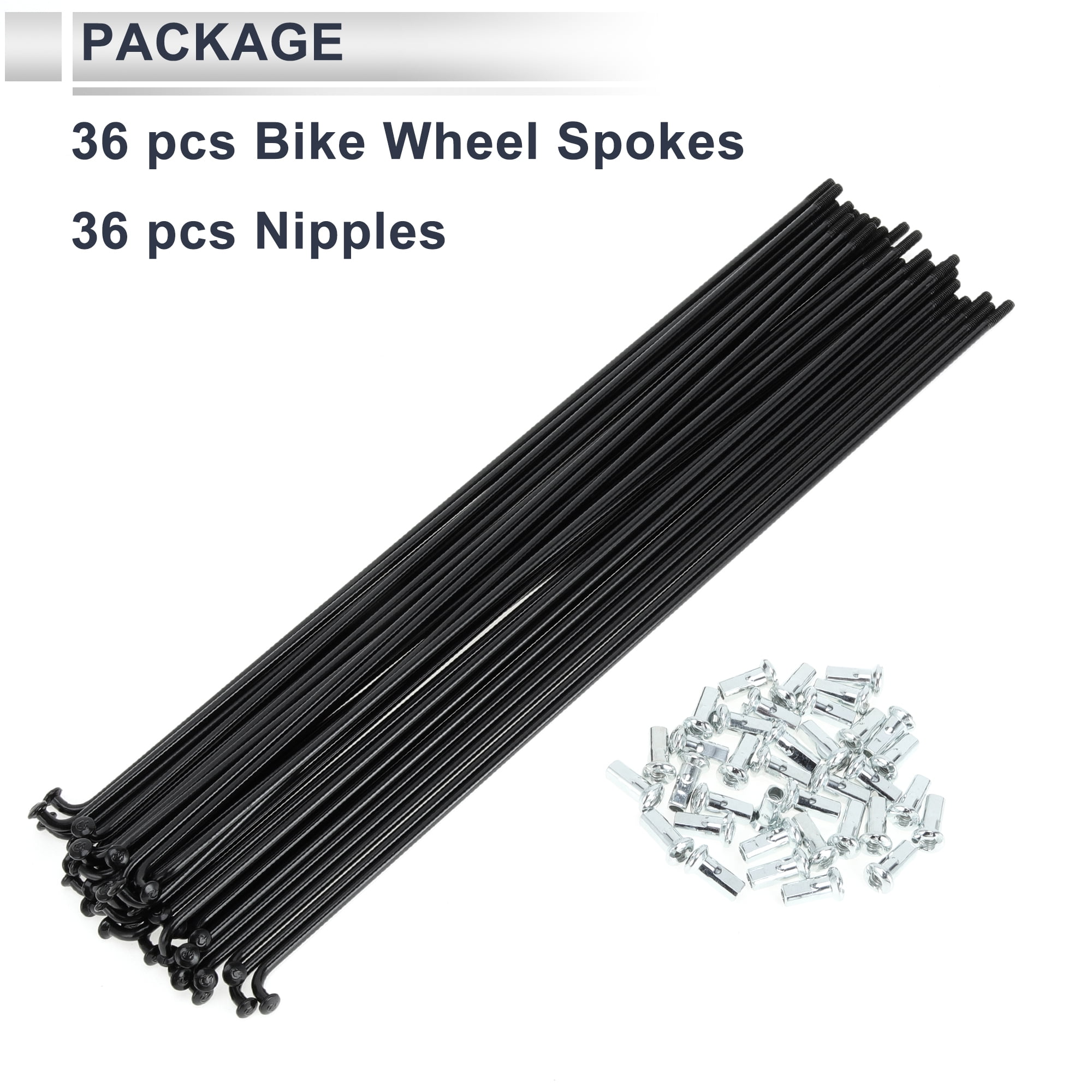Unique Bargains 36Pcs Durable Universal 12G Bike Wheel Spokes with Nipples Black 9.65"