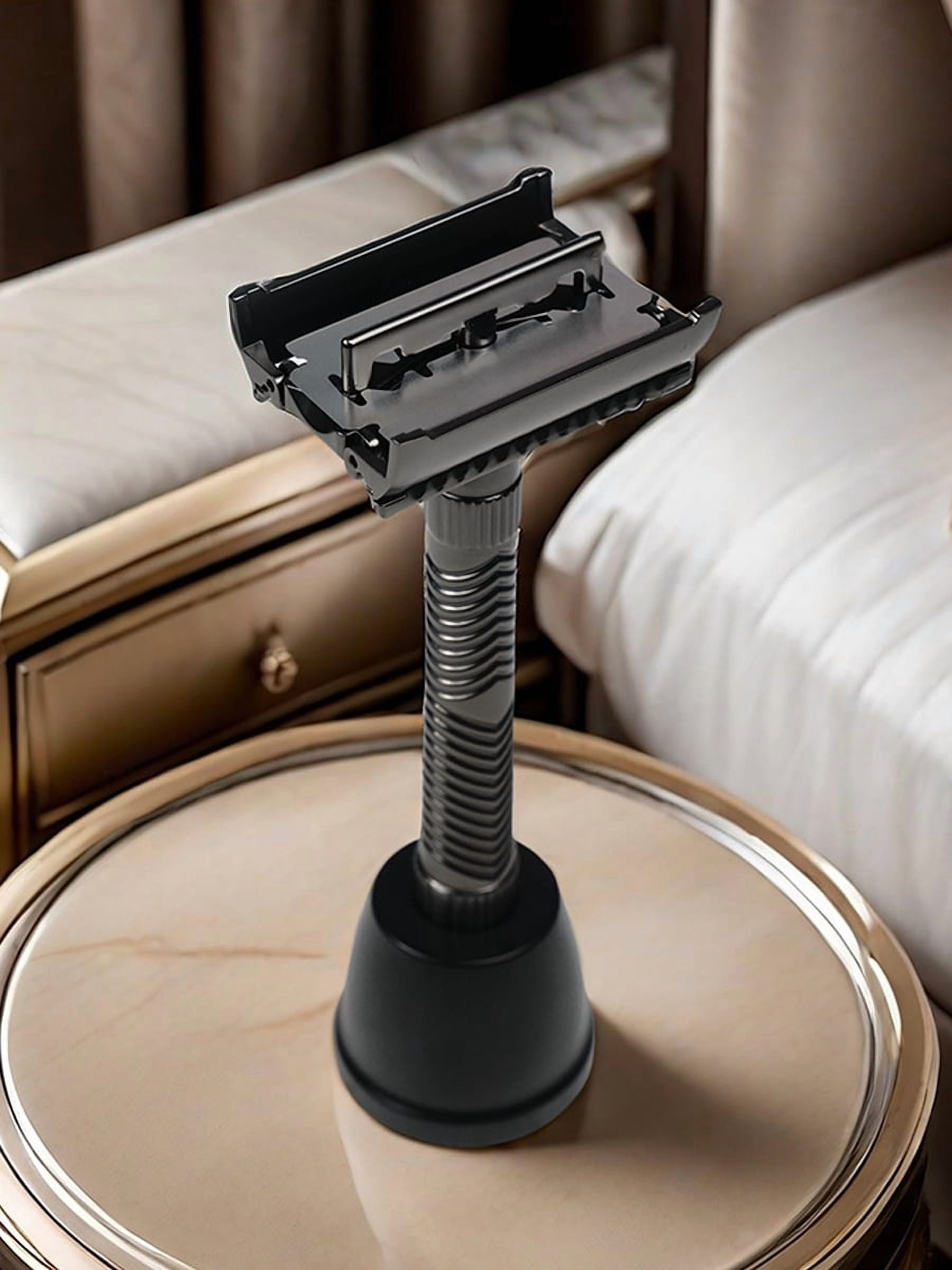 Waysh Double Edge Safety Razor Kit for Men, with Ergonomic Grip Handle, Matching Stand, and 20 Blades, Matte Black