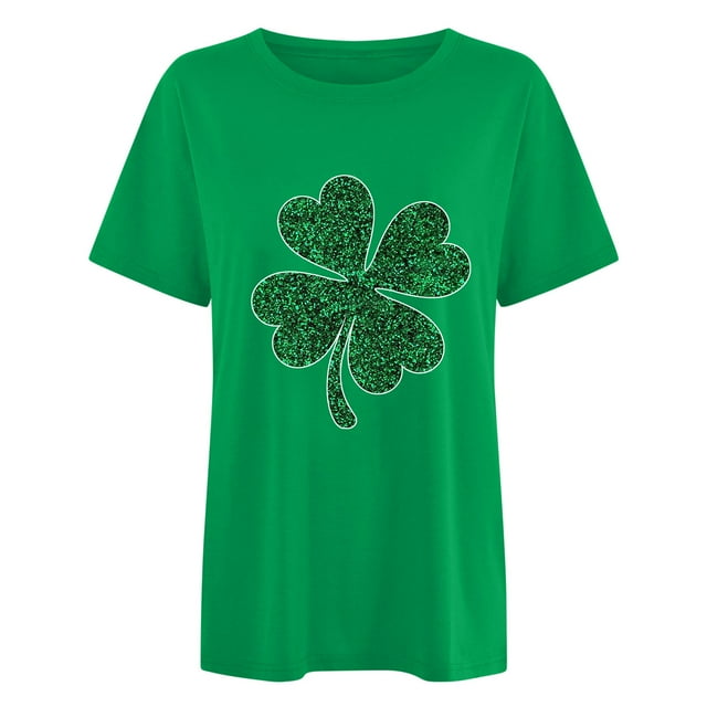 Penkiiy Mode Dames Imprimé Saint-Patrick Manches Courtes Col Rond Chemise Femme Décontractée Ample L Vert