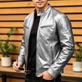thumbnail image 2 of PBFRDSJ Men's Stand Collar Faux Leather Jacket Classic Biker Style Motorcycle Coat Casual Lightweight Zip Up Slim Punk Biker Outwear, 2 of 9