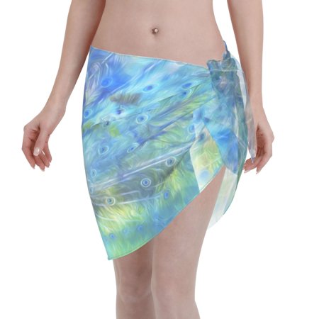 Adobk Women Beach Sarong Bathing Suit Peacock Print Wrap Skirt Sheer Bikini Swimsuit Cover Ups For Swimwear