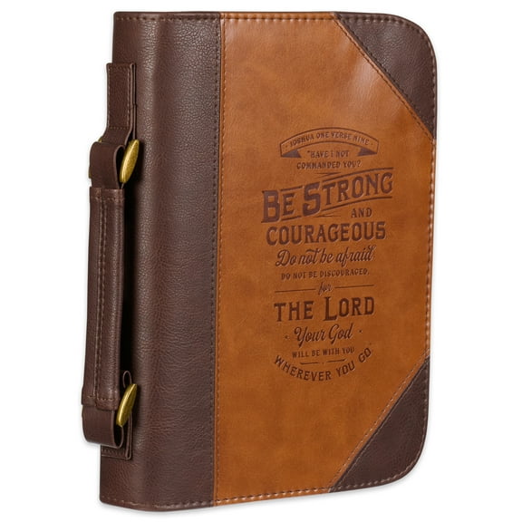 Christian Art Gifts Classic Bible Cover Be Strong and Courageous Joshua 1:9 Faux Leather, Saddle Tan/Brown, Medium