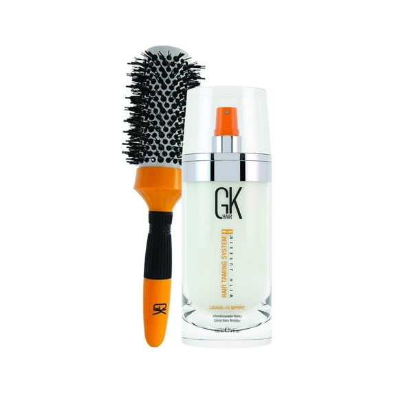 Global Keratin GK Hair Leave-in Spray Hair Detangler 4 Oz and Thermal Round Hair Brush 43mm