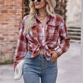 thumbnail image 4 of BYHONG Long Sleeve Shirts for Women Autumn Button Down Plaid Shirts Red L, 4 of 9
