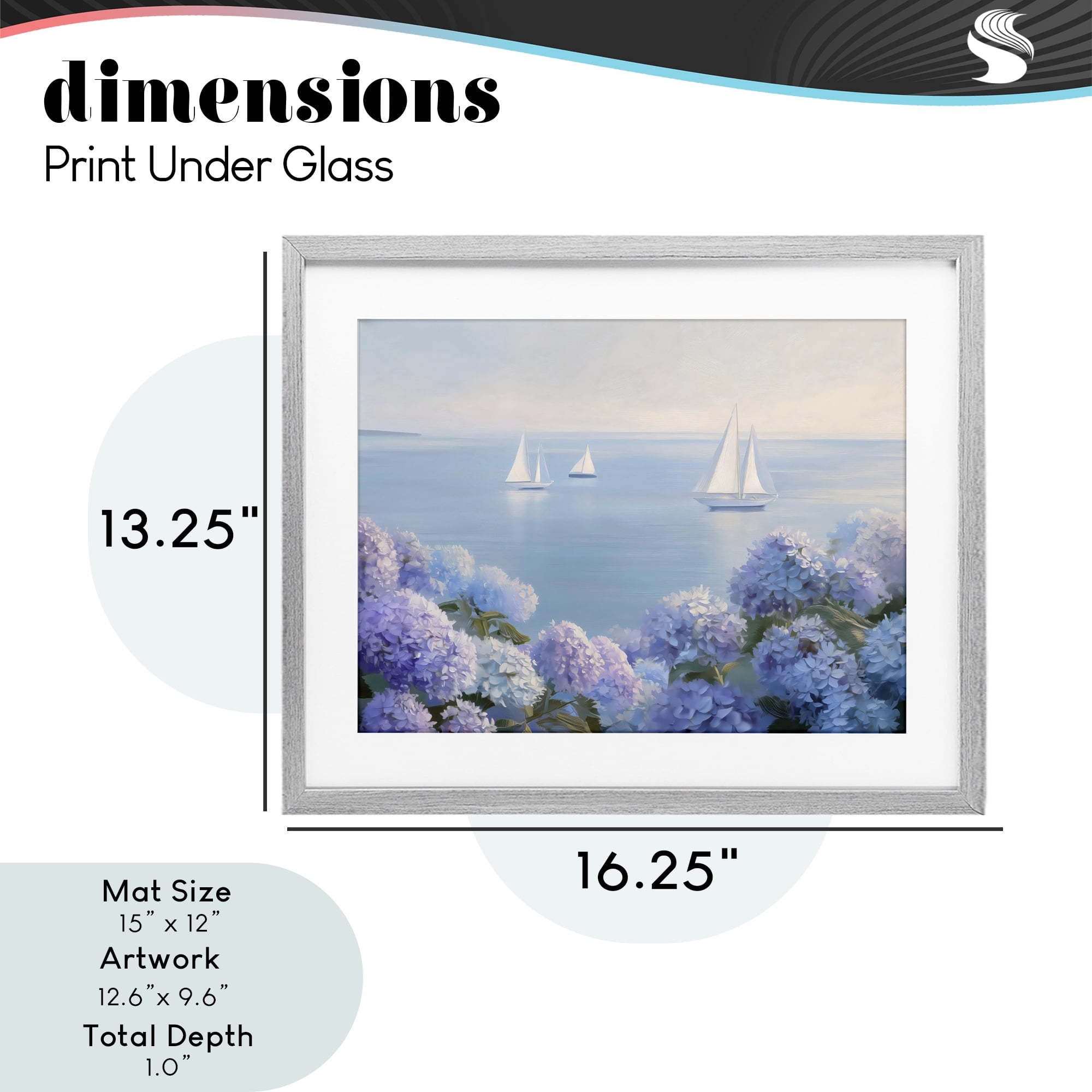 Stupell Industries Sailboats & Hydrangeas at Sea Gray Framed Print Under Glass, design by LSR Design Studio