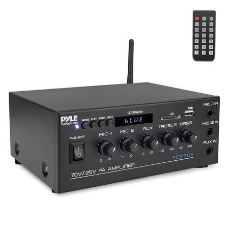 Pyle Compact Mini Home Power Amplifier - 40W Smart Small Audio Stereo Receiver w/AUX, 2 Microphone