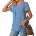 thumbnail image 5 of Women's Summer Tunic Tops Dressy Casual Chiffon Blouses Plus Size V Neck Short Sleeve T-Shirts Blue XL, 5 of 5
