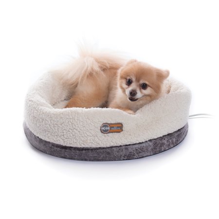 UPC: 0655199049325 | K&H Pet Products Thermo-Snuggle Cup Bomber – Indoor Heated Cat Bed Gray 14 X 18 Inches