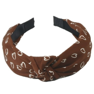 Mairbeon Women Hairband Heart Print Knot Wide Band Leopard Pattern Elastic Anti-slip Retro Lightweight Hair Decoration Lady Hair Hoop Hair Accessory