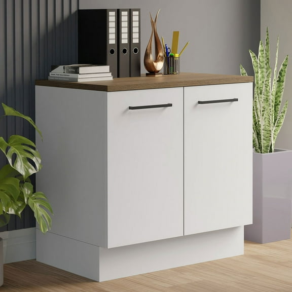 Madesa Office Storage Cabinet with 2 Doors and 3 Drawers Wooden Organization Unit for Office Supplies, Documents, and Printers Perfect for Home Office or Workspace – White