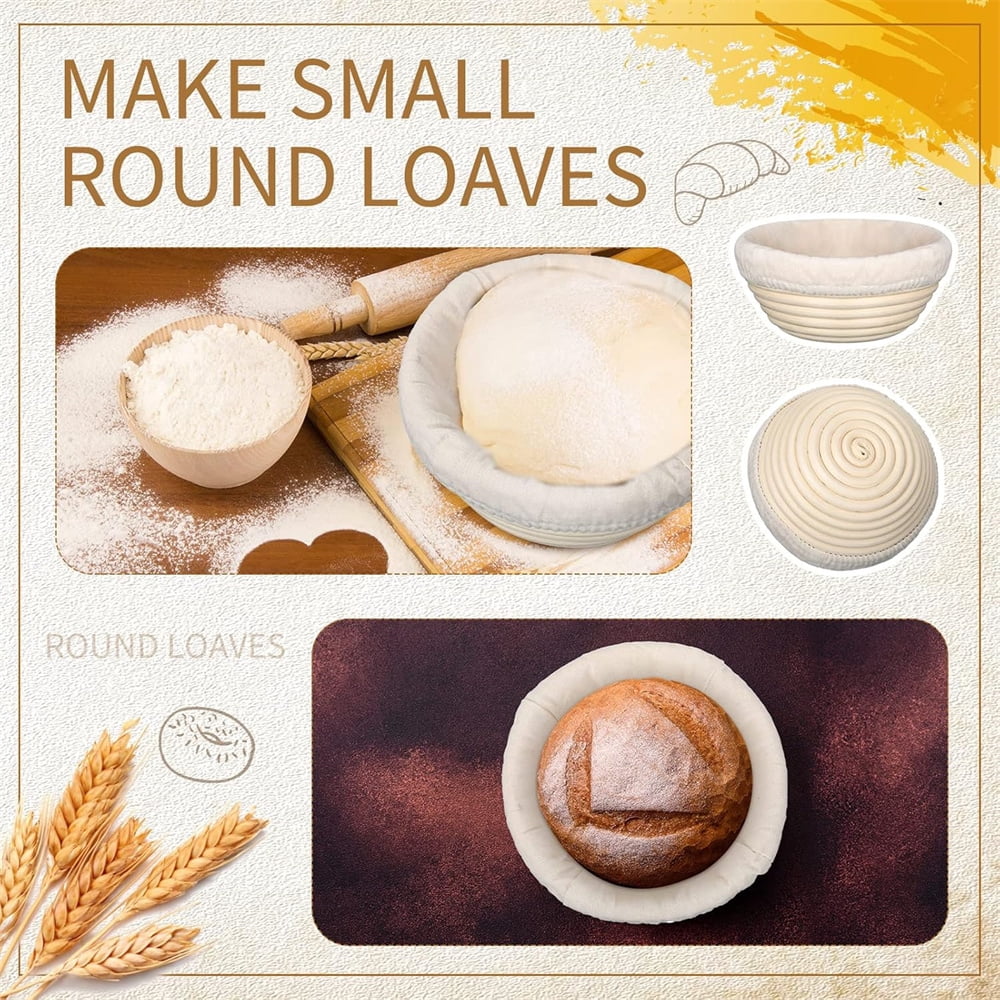Duslogis 5 inch Banneton Bread Proofing Basket Set of 6, Mini Sourdough Bread Baking Supplies, Small Banneton Basket Proofing Baskets for Sourdough Bread Baking