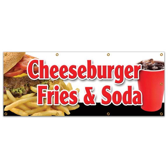 36"x96" CHEESEBURGER FRIES SODA BANNER SIGN lunch dinner special food value
