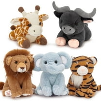 Muiteiur 5 Pieces Safari Stuffed Animals Jungle Animals Set Plush Toy(Giraffe/Tiger/Lion/Elephant/Cow)
