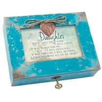 Daughter Love You All My Heart Teal Wood Locket Jewelry Music Box Plays Tune Wonderful World