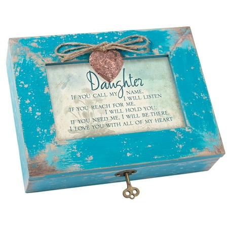 Daughter Love You All My Heart Teal Wood Locket Jewelry Music Box Plays Tune Wonderful World