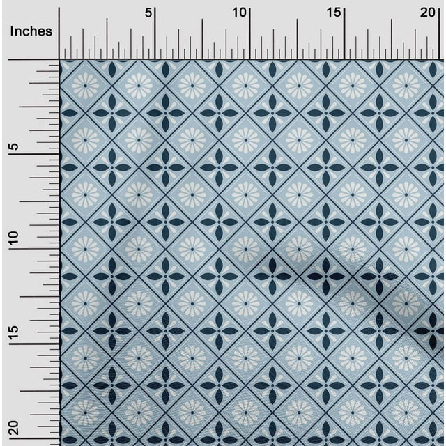 oneOone Rayon Light Grayish Blue Fabric Floral & Tiles Moroccan Sewing Craft Projects Fabric Prints By Meter 56 Inch Wide