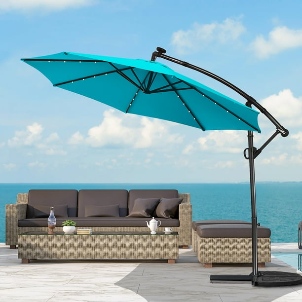 10ft solar led cantilever offset patio umbrella 360dgrees rotation aluminum Best Choice Products 360-Degree Lit Umbrella, Outdoor Hanging Shade This luxurious outdoor patio umbrella is a great companion for outdoor use 10 Feet Solar Offset Hanging
