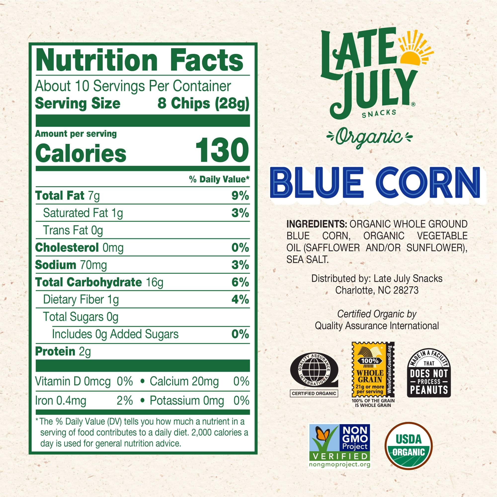 (3 pack) Late July Blue Corn Organic Tortilla Chips, 10.1 oz Bag