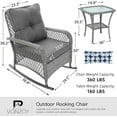 thumbnail image 4 of Techmilly 3-Piece Outdoor Rocking Chairs, Wicker Patio Furniture with Thickened Cushions and Table for Porch (Grey), 4 of 10